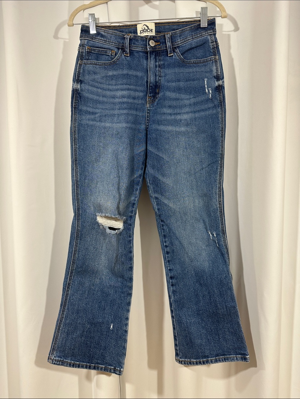 Jordache Vintage Distressed Flare Jeans Size 27 Medium Wash Denim
